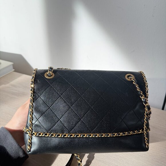 NWT CHANEL Small Flap Bag Black Leather Diamond Quilted Gold-tone Chain Strap - Picture 8 of 15
